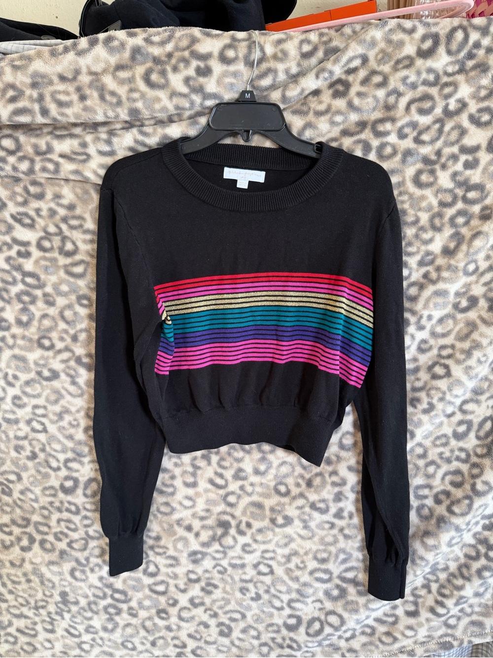 Spiritual Gangster Black Cropped Sweatshirt with Rainbow Stripes